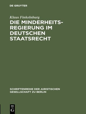 cover image of Die Minderheitsregierung im deutschen Staatsrecht